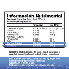 Colina E Inositol 1200mg por porción (2 cápsulas)