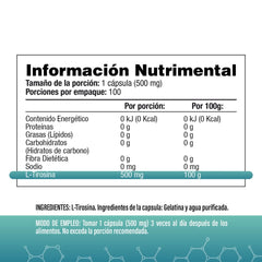 L - Tirosina (L-Tyrosine) 500mg - SaludVida México