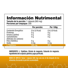 L-Triptófano 565mg 200 cápsulas - SaludVida México