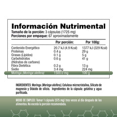 Moringa 200 cápsulas 500mg - SaludVida México