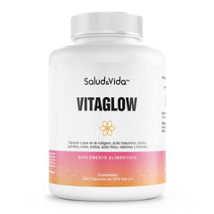 Vitaminas Premium De Biotina, Colágeno, Ácido Hialurónico Y Queratina Con Vitamina B1, B2, B3, B5, B6 Y B12 - 18 Ingredientes activos - 200 Cápsulas - Vitaglow S&V - Sin Gluten y Sin OMG - SaludVida México