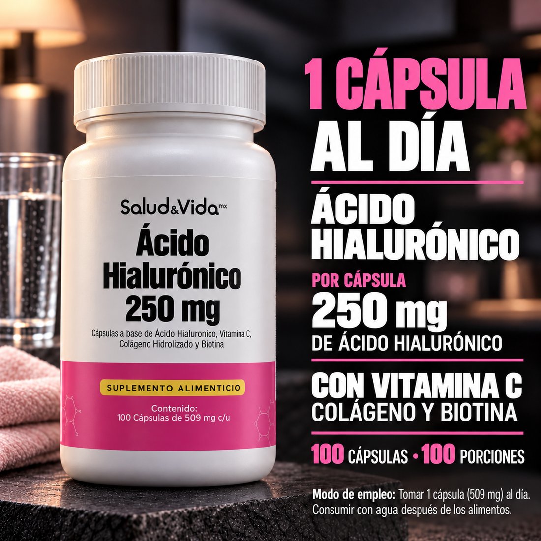 Ácido Hialurónico con Vitamina C, Colágeno y Biotina