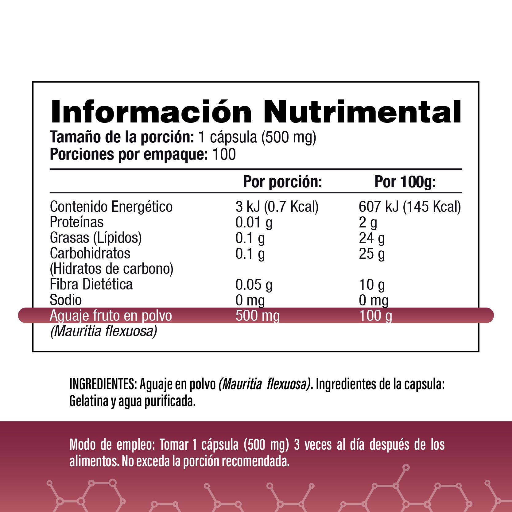 Aguaje Peruano 1500mg Por Porción (3 Cápsulas)