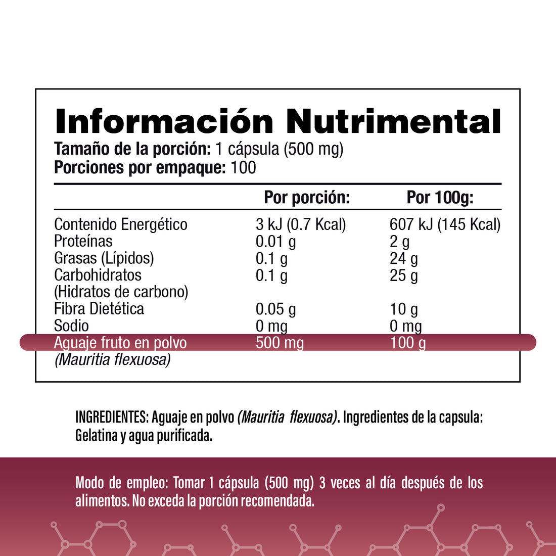 Aguaje Peruano 1500mg Por Porción (3 Cápsulas)