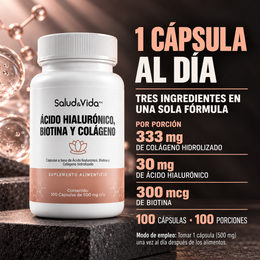 Biotina, Ácido Hialurónico y Colágeno 500mg