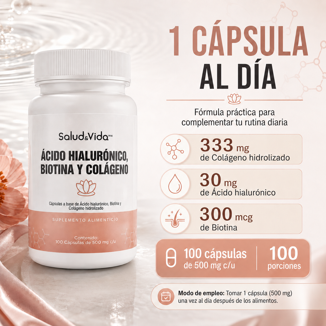 Biotina, Ácido Hialurónico y Colágeno 500mg