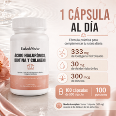 Biotina, Ácido Hialurónico y Colágeno 500mg