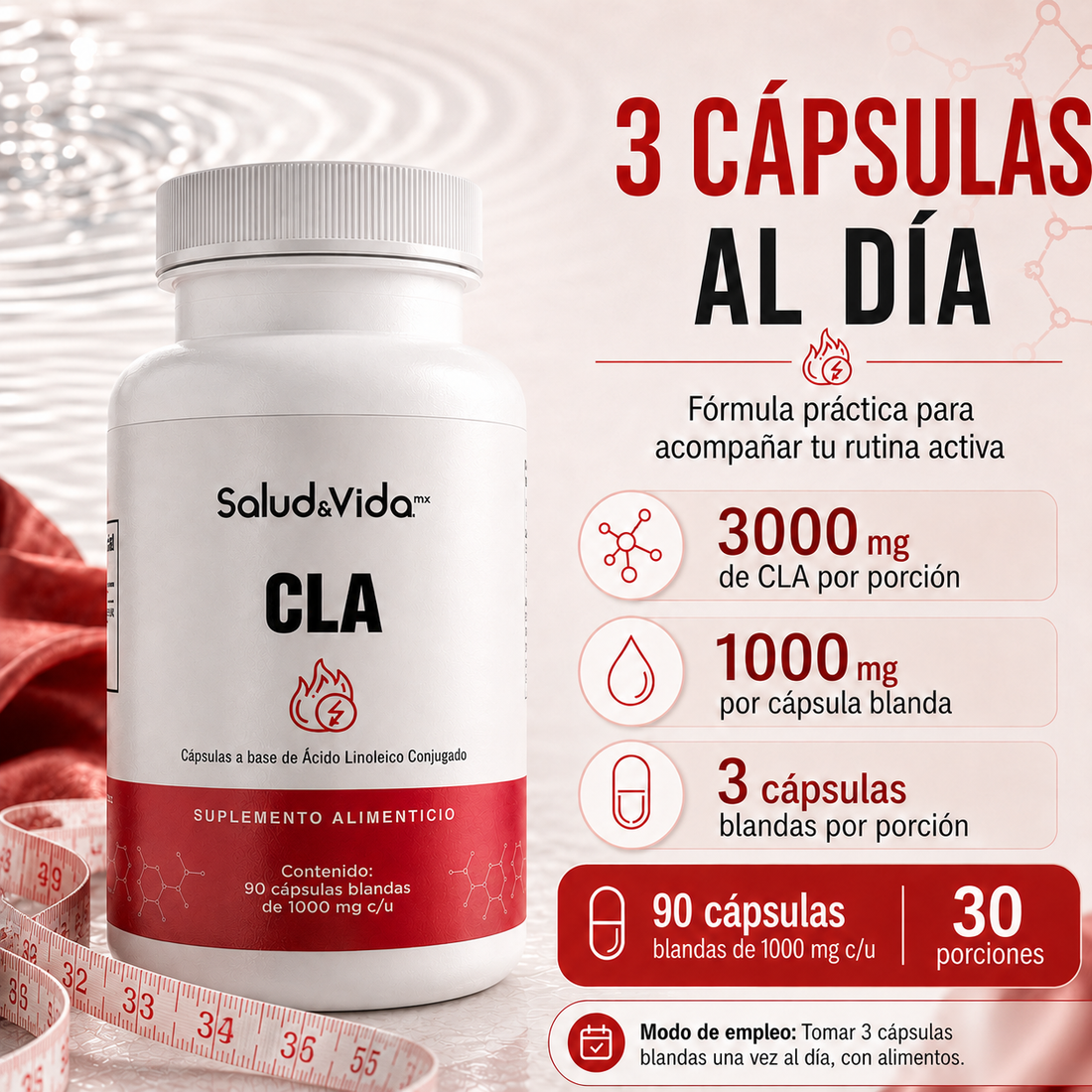 CLA 3000 mg por porción (3 Cápsulas)