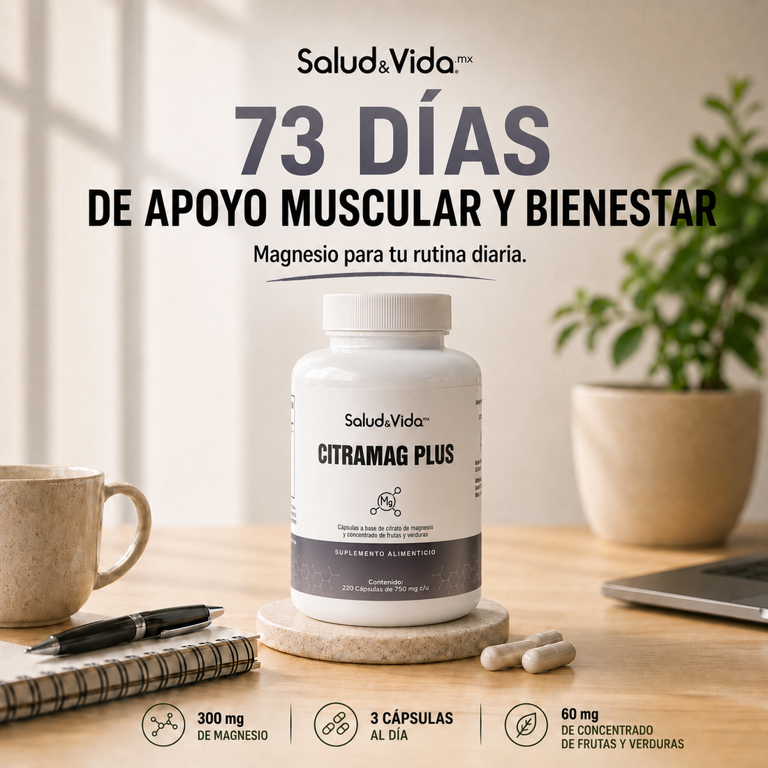 Citrato De Magnesio 2000mg Por Porción (3 Cápsulas) - CITRAMAG PLUS S&V - Sin Gluten Y Sin OMG
