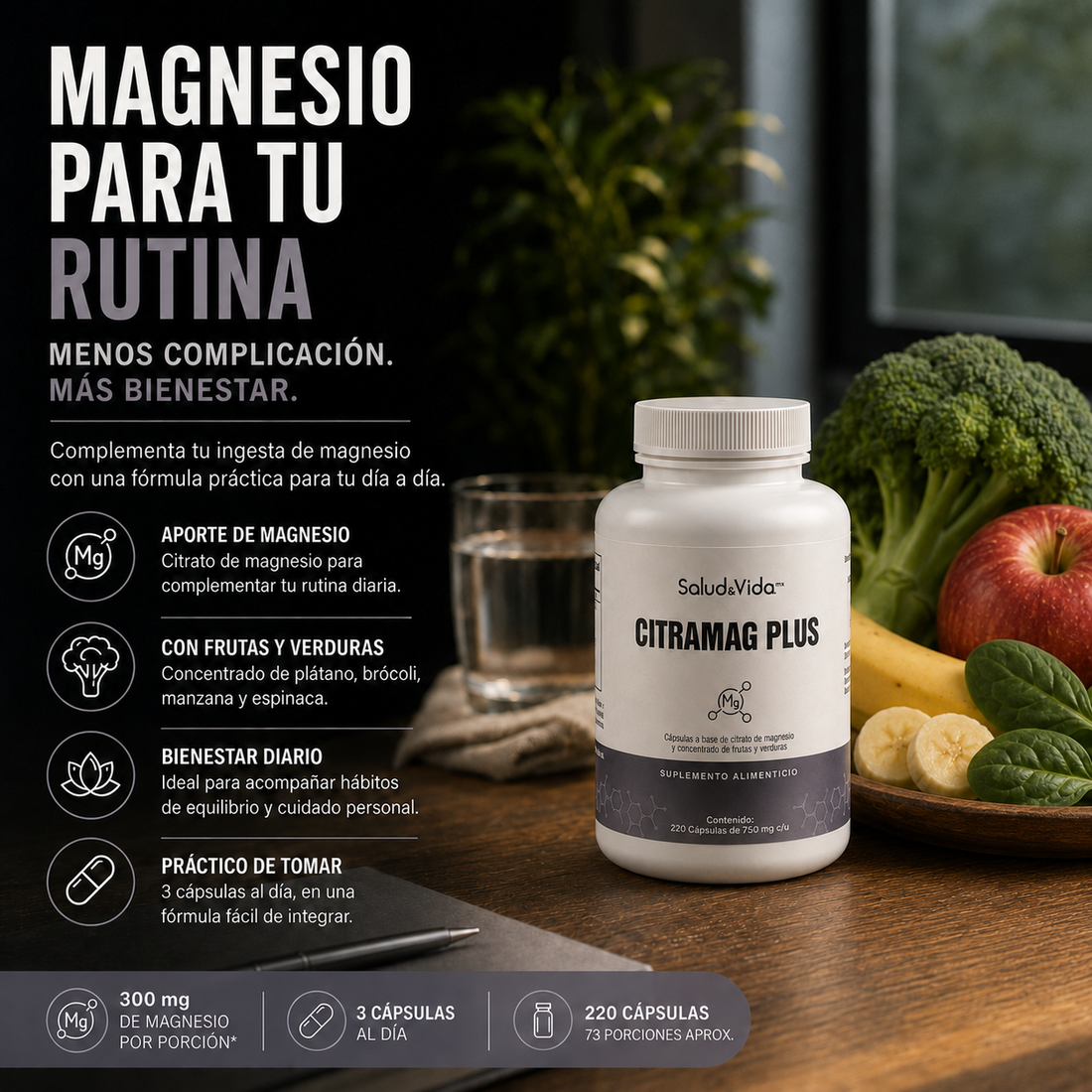 Citrato De Magnesio 2000mg Por Porción (3 Cápsulas) - CITRAMAG PLUS S&V - Sin Gluten Y Sin OMG