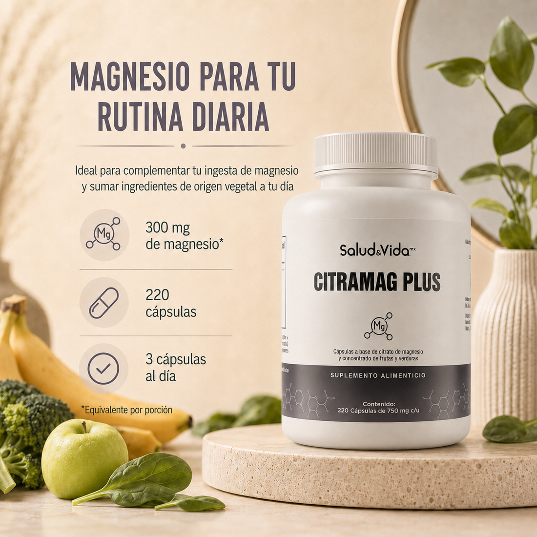 Citrato De Magnesio 2000mg Por Porción (3 Cápsulas) - CITRAMAG PLUS S&V - Sin Gluten Y Sin OMG