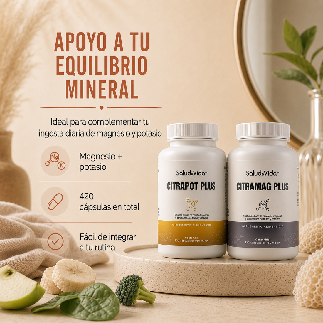 Pack Plus: Citrato de Magnesio 2000mg (220 Cápsulas) y Potasio 400mg (200 Cápsulas)