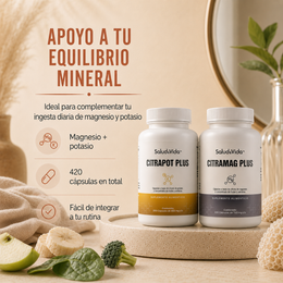 Pack Plus: Citrato de Magnesio 2000mg (220 Cápsulas) y Potasio 400mg (200 Cápsulas)