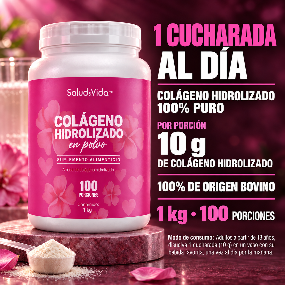 Péptidos de Colágeno Hidrolizado en Polvo Tipo 1 y 3