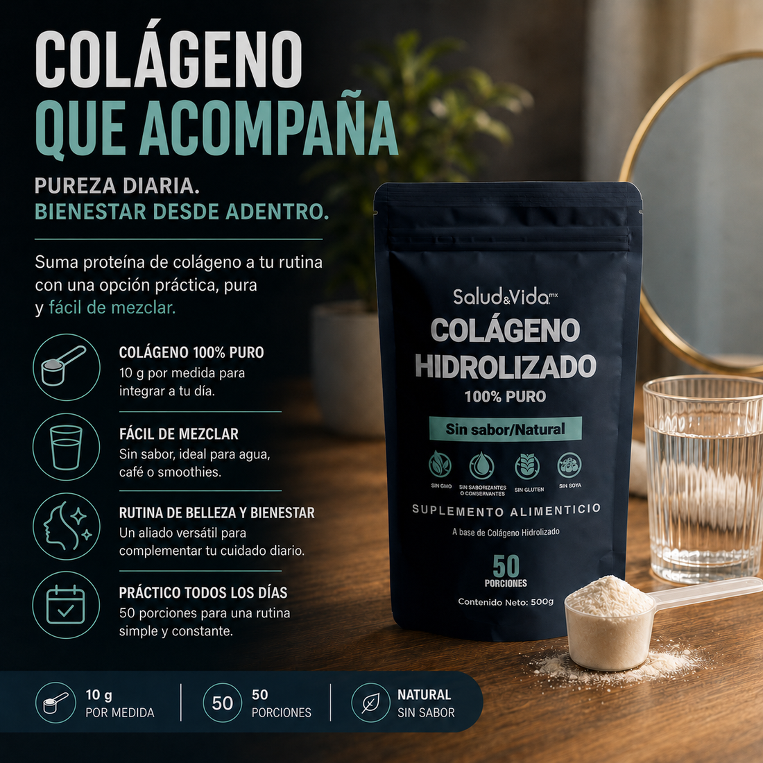 Péptidos de Colágeno Hidrolizado en Polvo Tipo 1 y 3