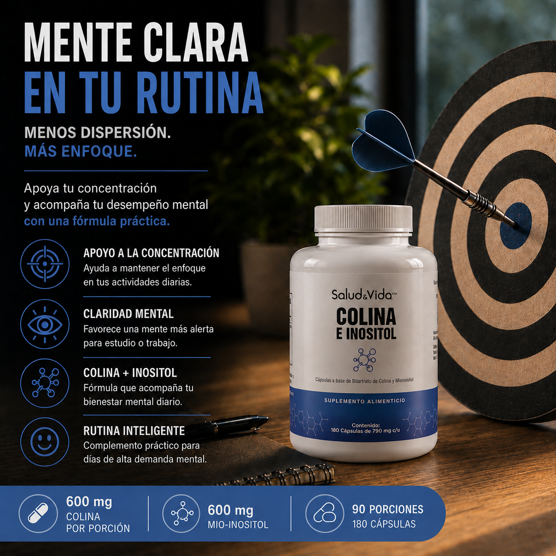 Colina E Inositol 1200mg por porción (2 cápsulas)