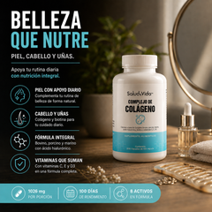 Complejo de Colágeno 513mg (Marino, Porcino y Bovino) Tipo 1, 2 y 3 + Ácido Hialurónico y Biotina