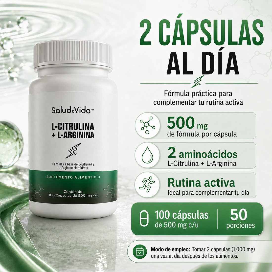 L-Citrulina con L-Arginina 950mg por porción (2 cápsulas)