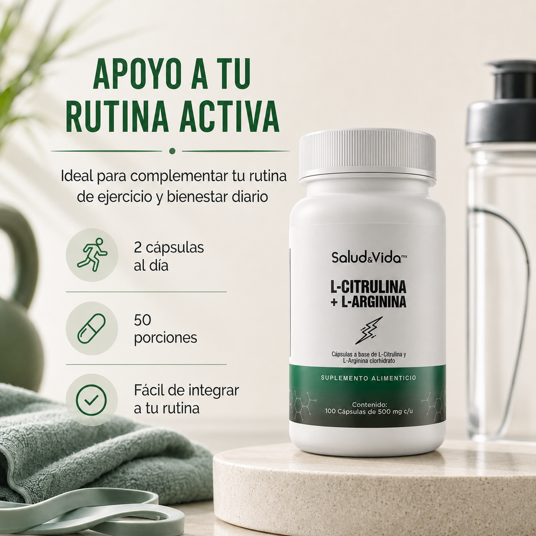 L-Citrulina con L-Arginina 950mg por porción (2 cápsulas)