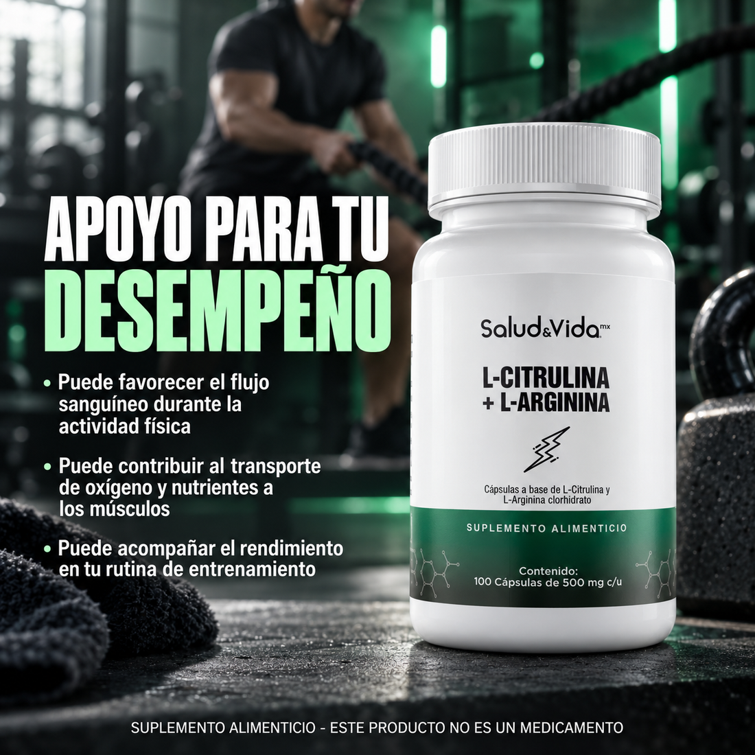 L-Citrulina con L-Arginina 950mg por porción (2 cápsulas)