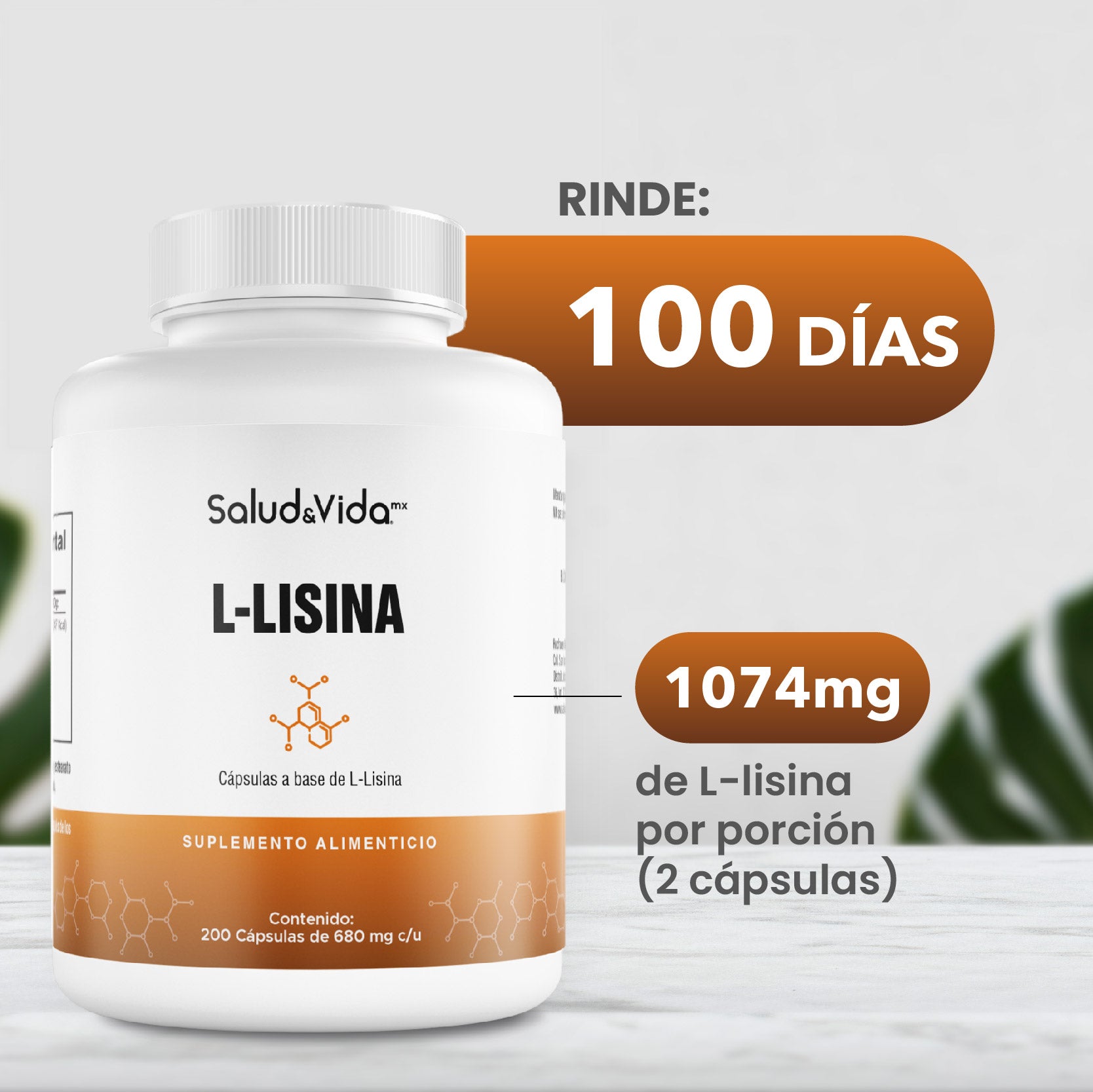 L-Lisina 1074 mg por Porción (2 Cápsulas)