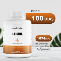 L-Lisina 1074 mg por Porción (2 Cápsulas) - 200 Cápsulas
