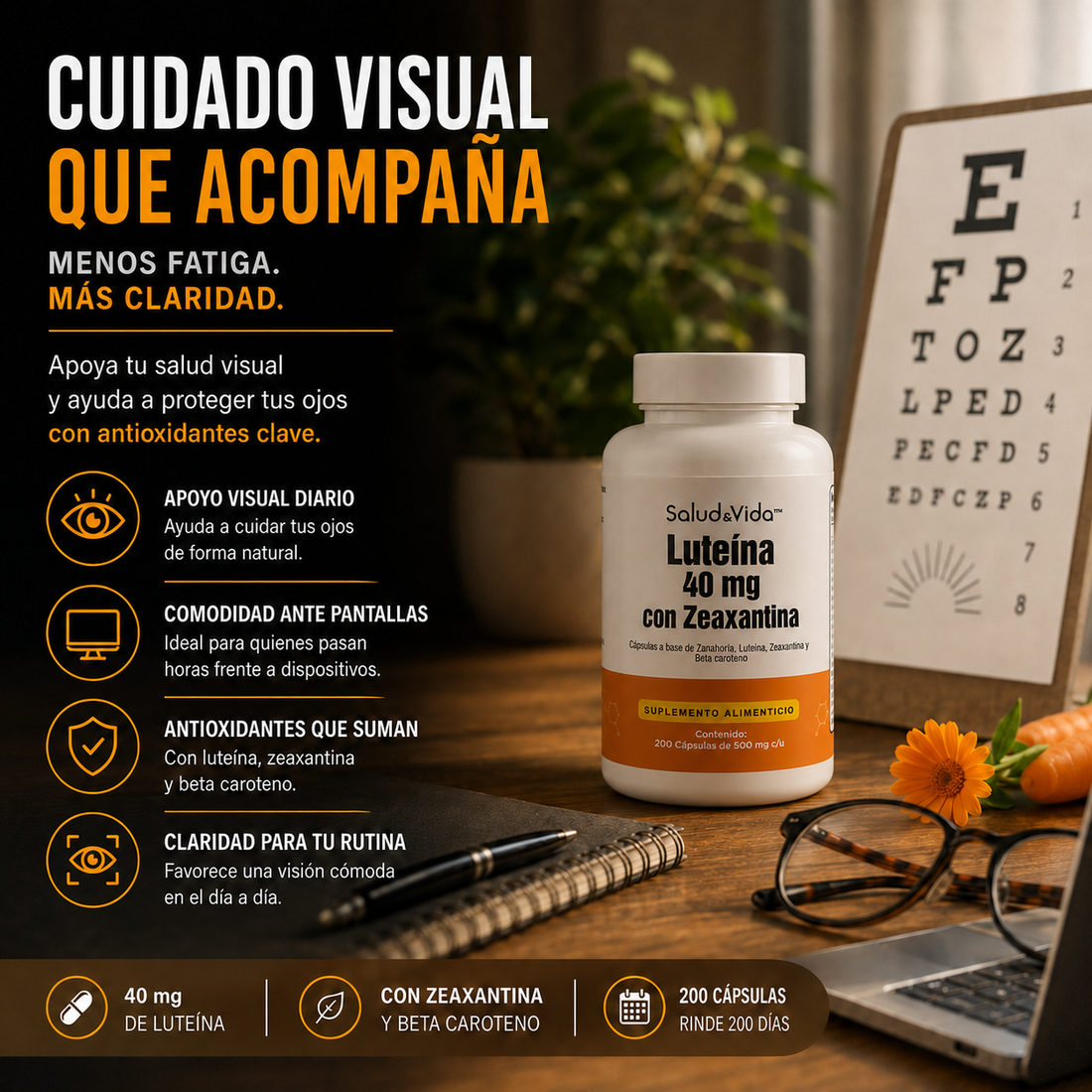 Luteína 40mg Con Zeaxantina Y Betacaroteno