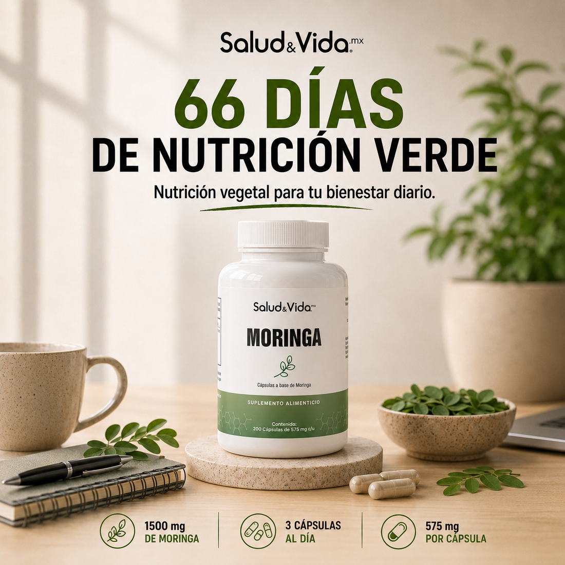 Moringa Oleifera 1500mg por Porción (3 Cápsulas)
