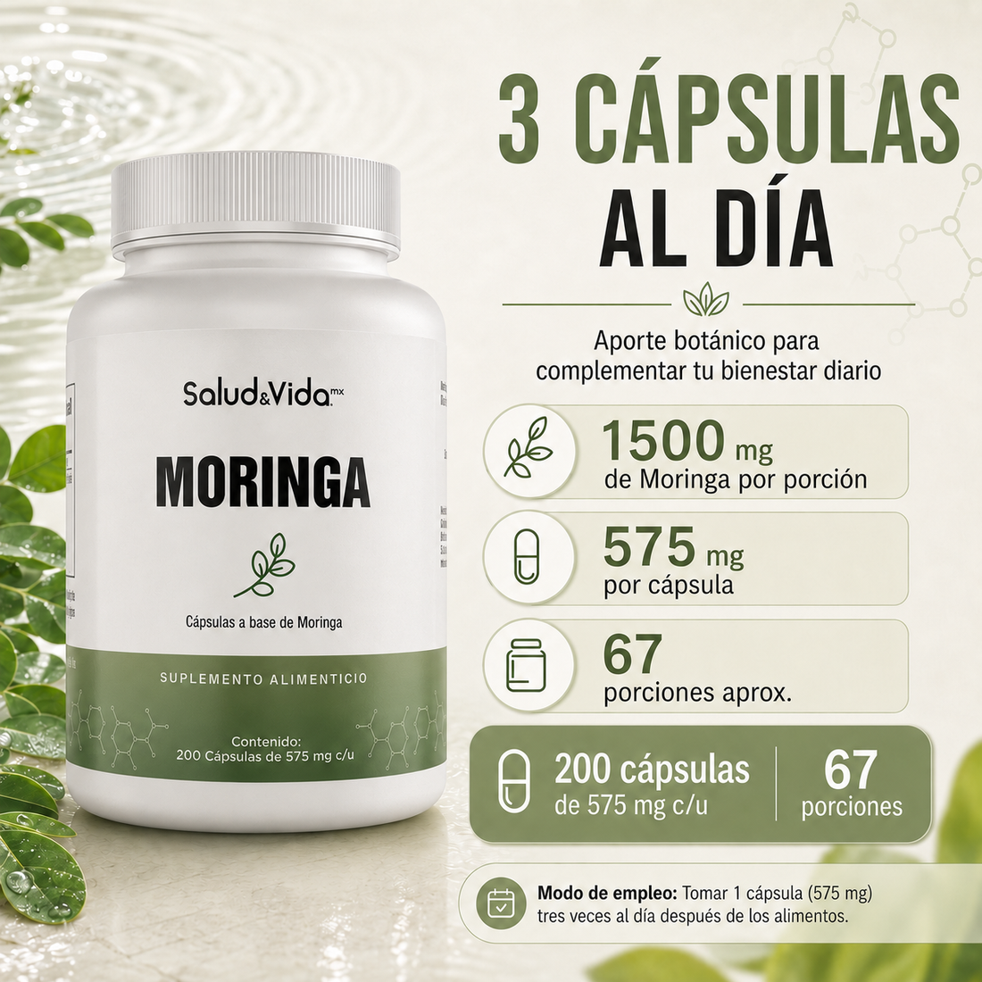 Moringa Oleifera 1500mg por Porción (3 Cápsulas)