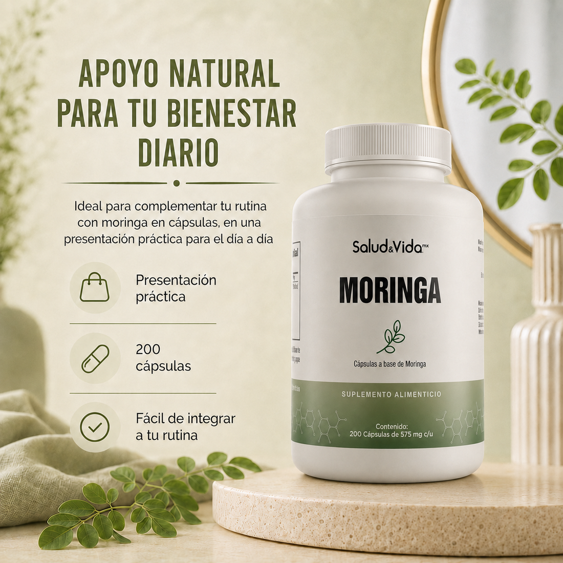 Moringa Oleifera 1500mg por Porción (3 Cápsulas)