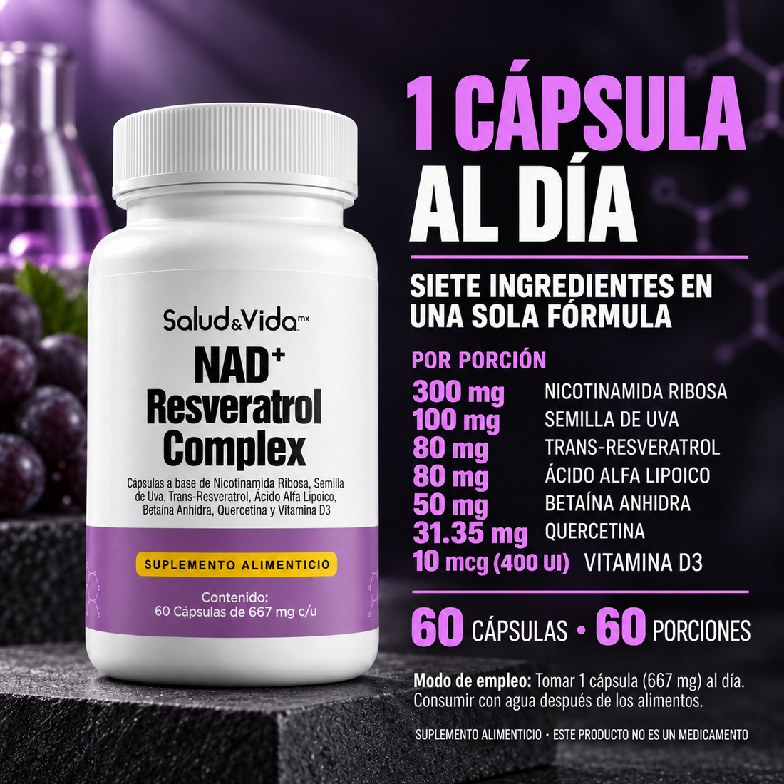 NAD + con Resveratrol Complex en Cápsulas