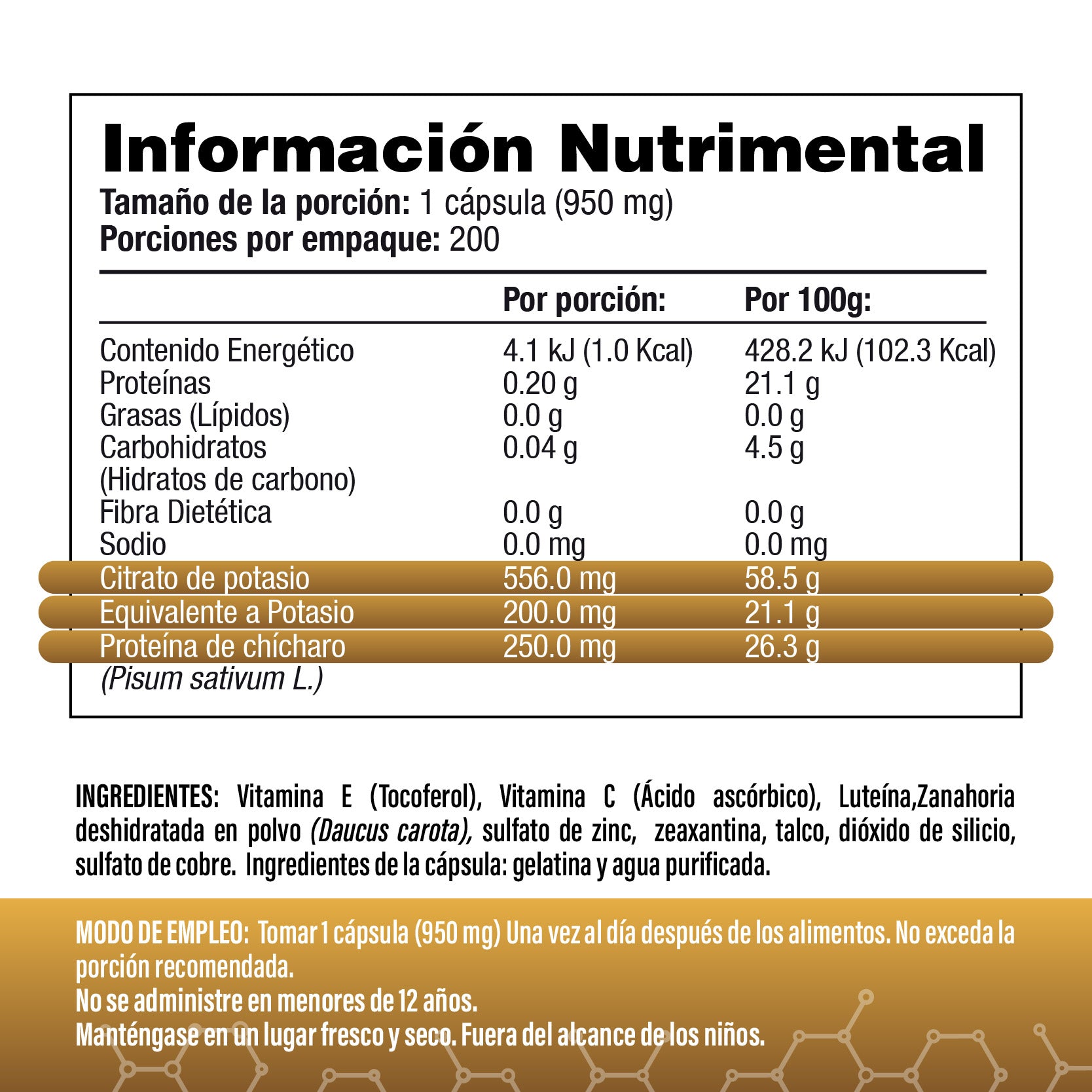 Citrato de Potasio 518mg (200mg de Potasio Elemental) + Proteína