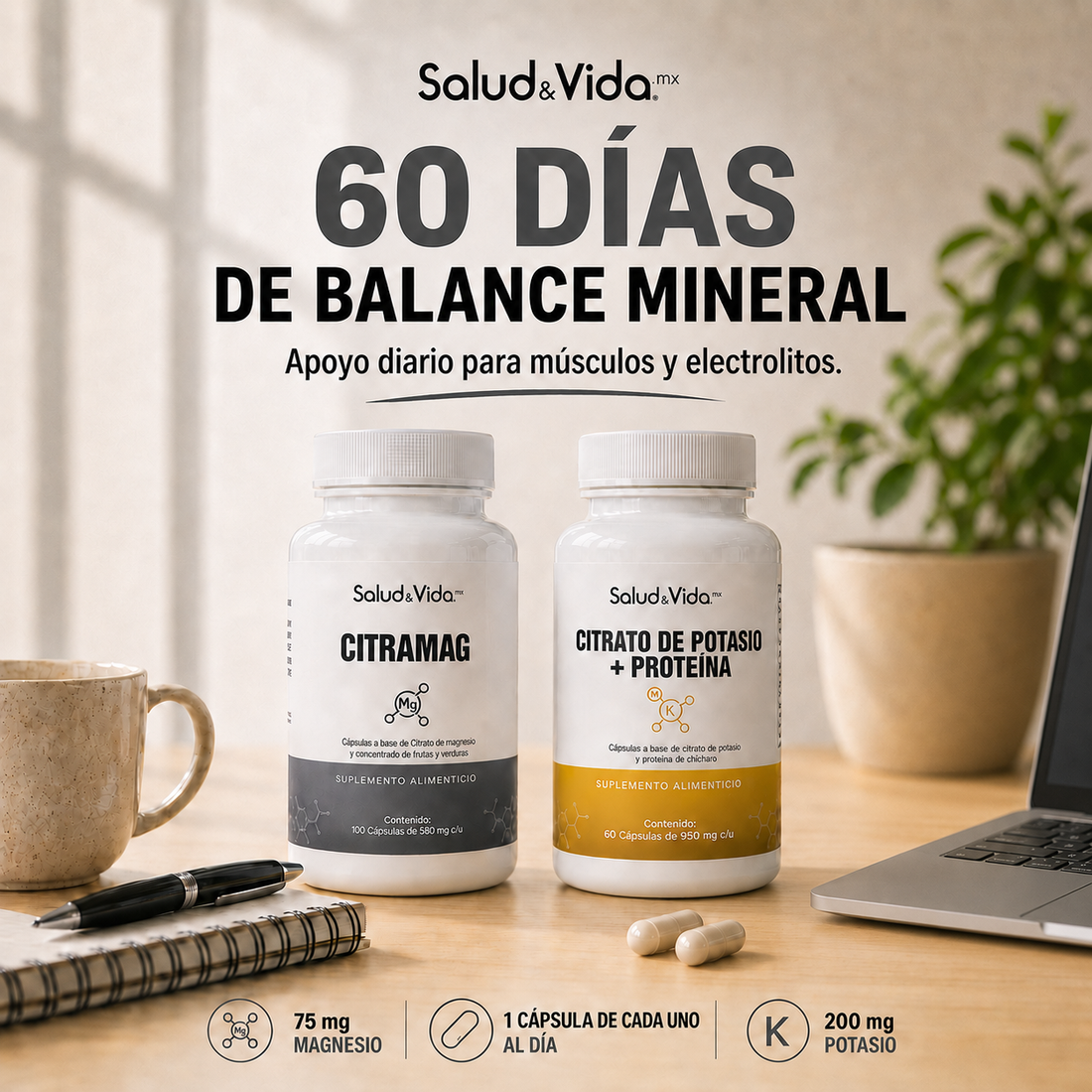 Citrapack - Citrato De Magnesio 100 Cápsulas Y Citrato De Potasio 60 Cápsulas - Pack
