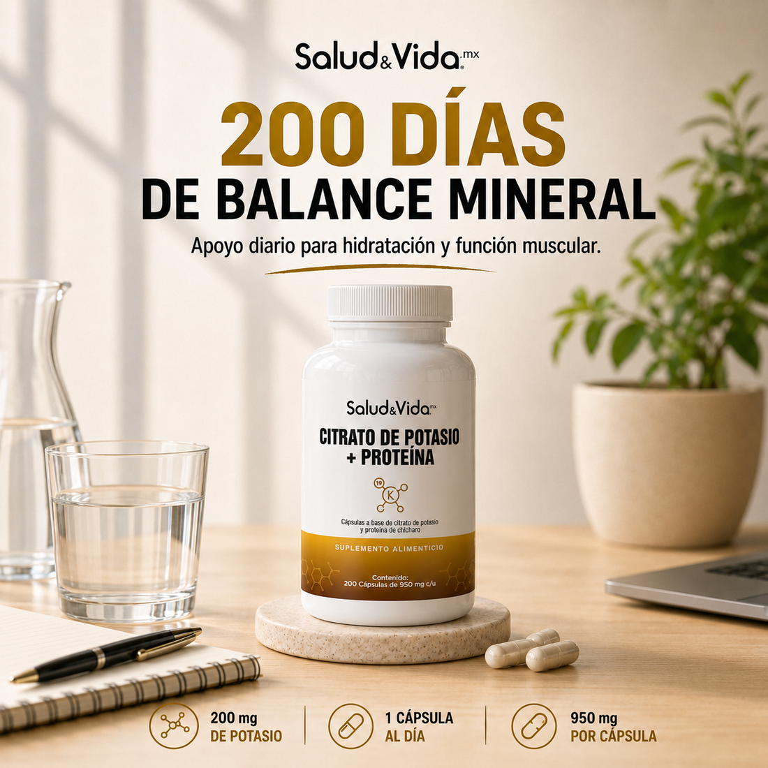 Citrato de Potasio 518mg (200mg de Potasio Elemental) + Proteína