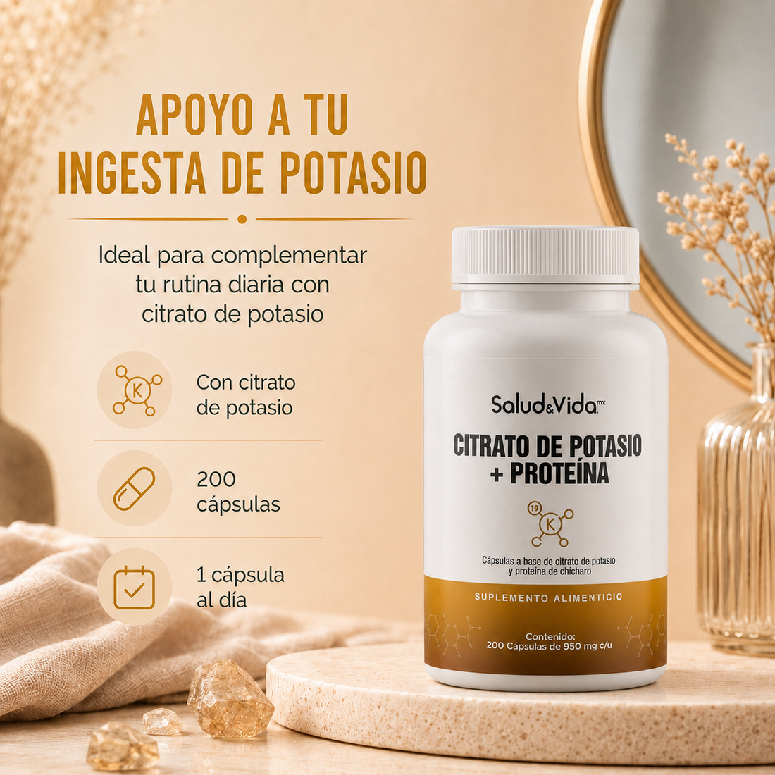 Citrato de Potasio 518mg (200mg de Potasio Elemental) + Proteína
