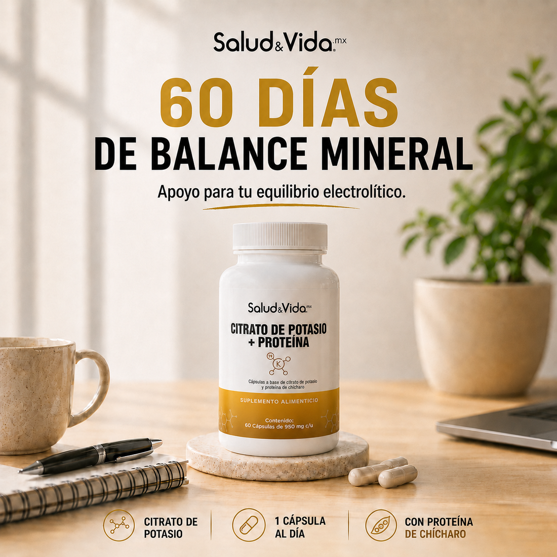 Citrato de Potasio 518mg (200mg de Potasio Elemental) + Proteína