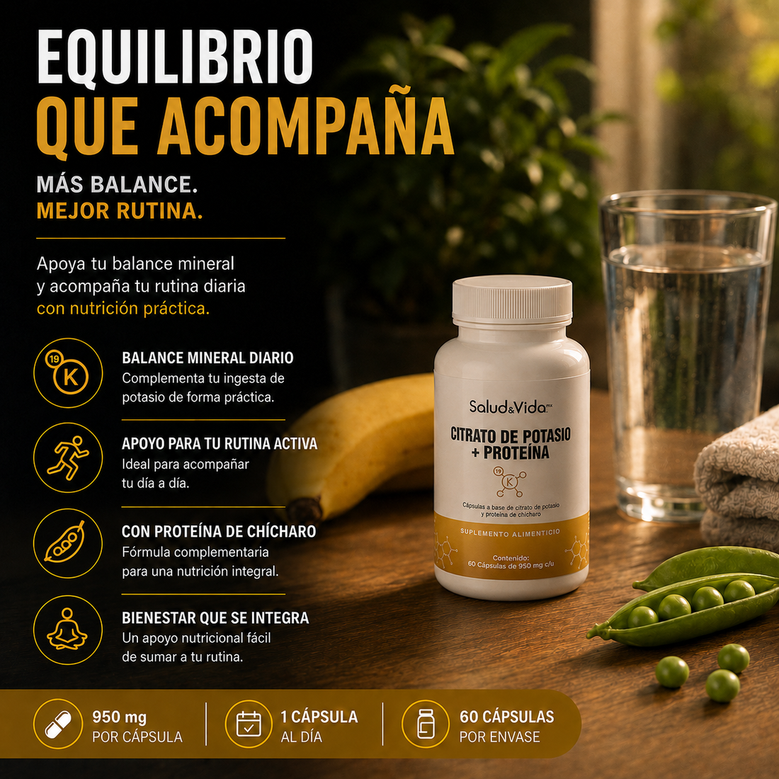 Citrato de Potasio 518mg (200mg de Potasio Elemental) + Proteína