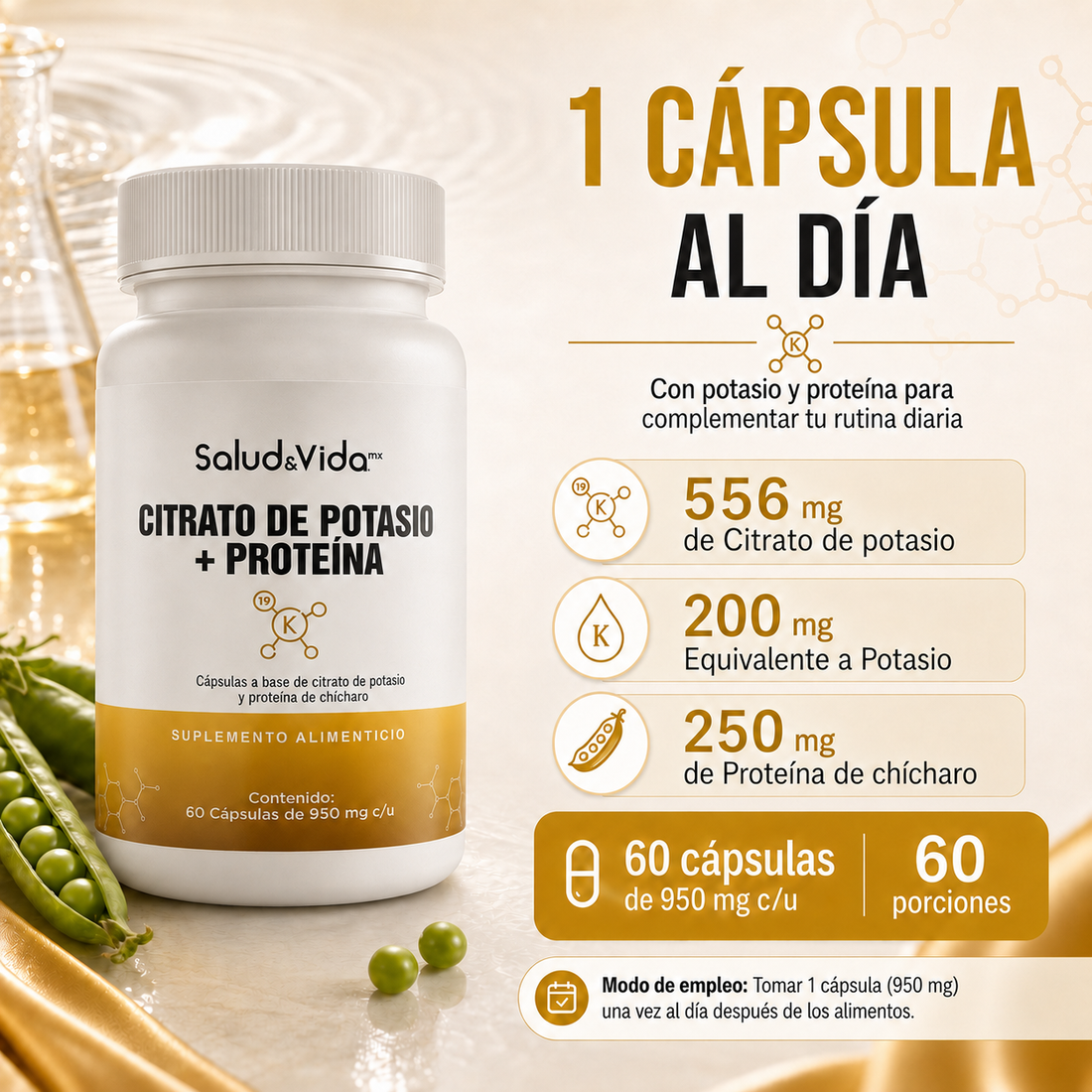 Citrato de Potasio 518mg (200mg de Potasio Elemental) + Proteína