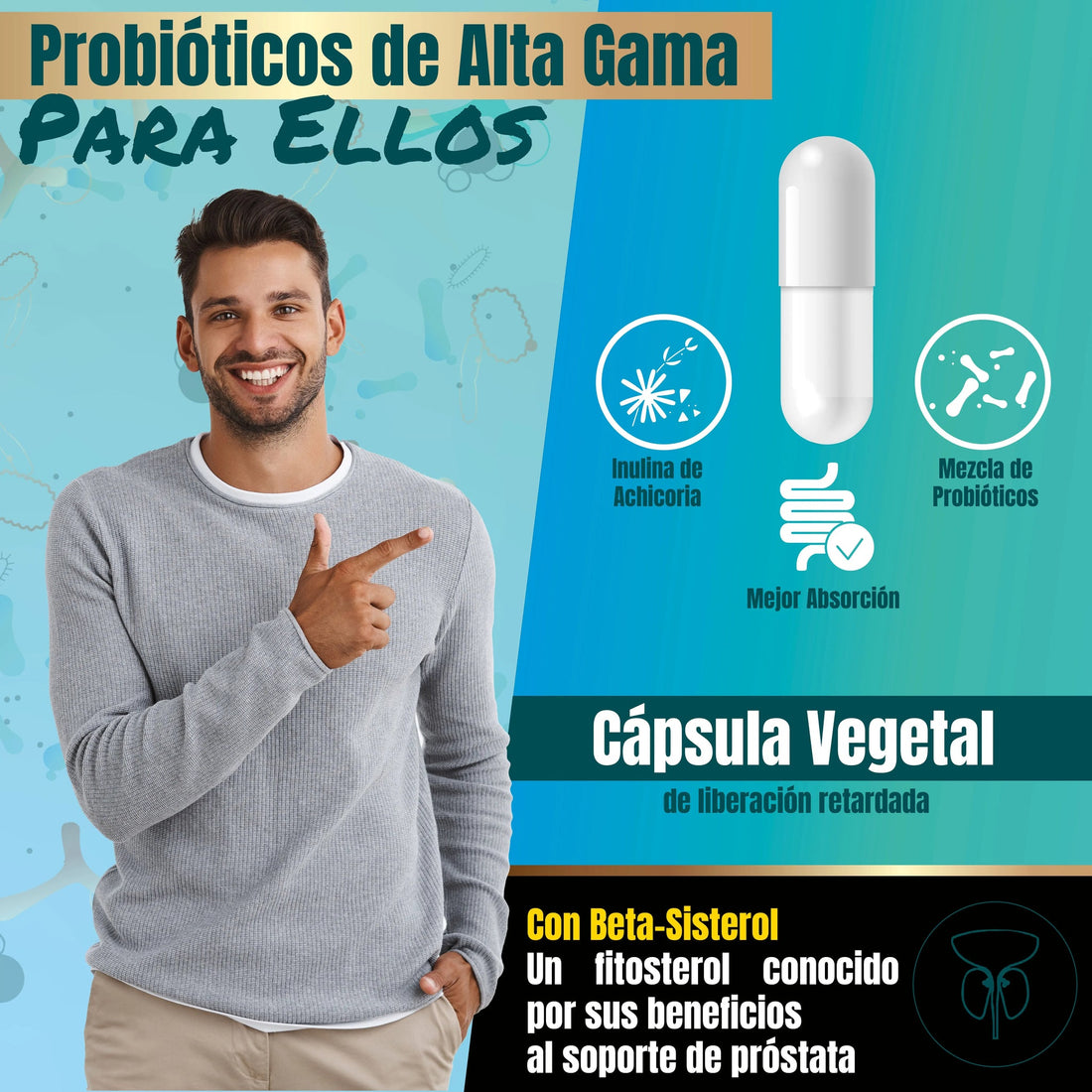 Probióticos para Hombre 15 cepas 50 billones UFC 60 porciones
