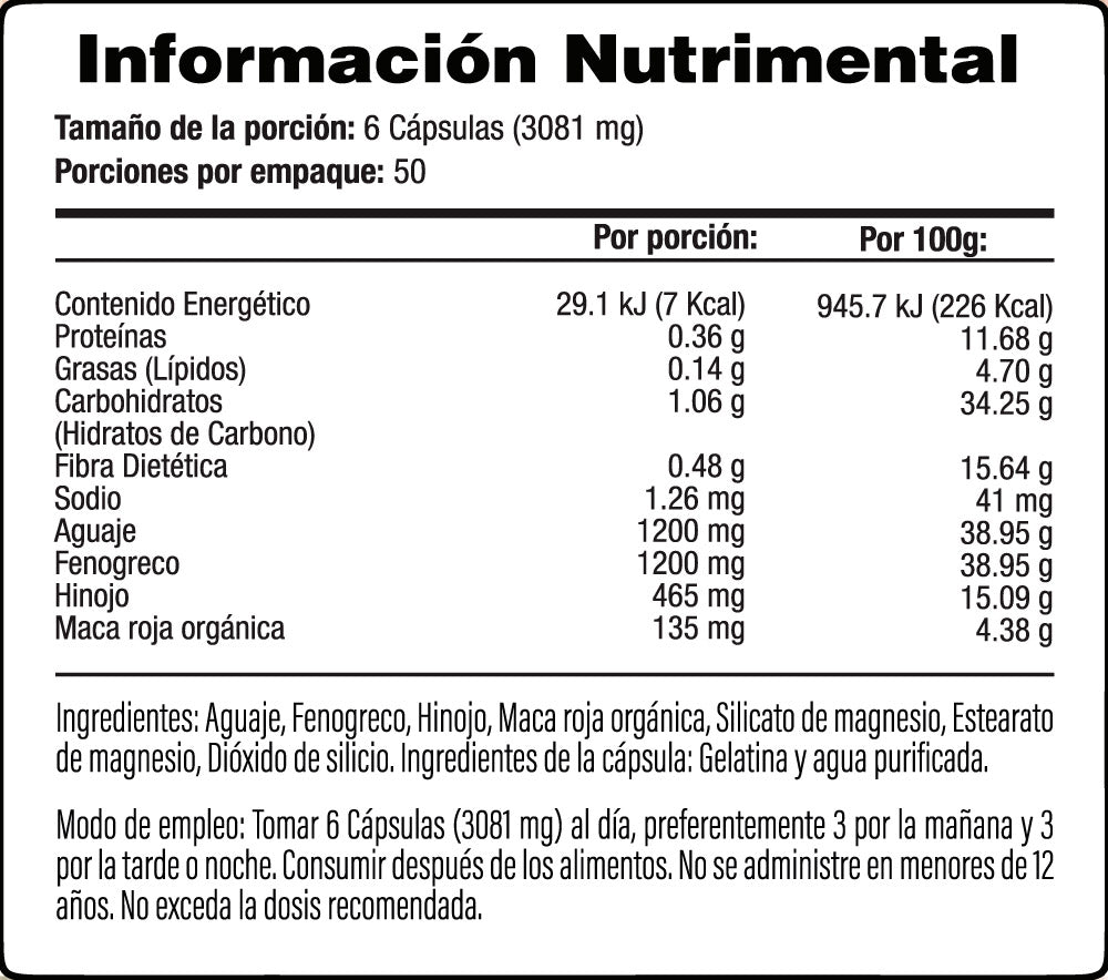 Aguaje y Fenogreco con Hinojo en Cápsulas