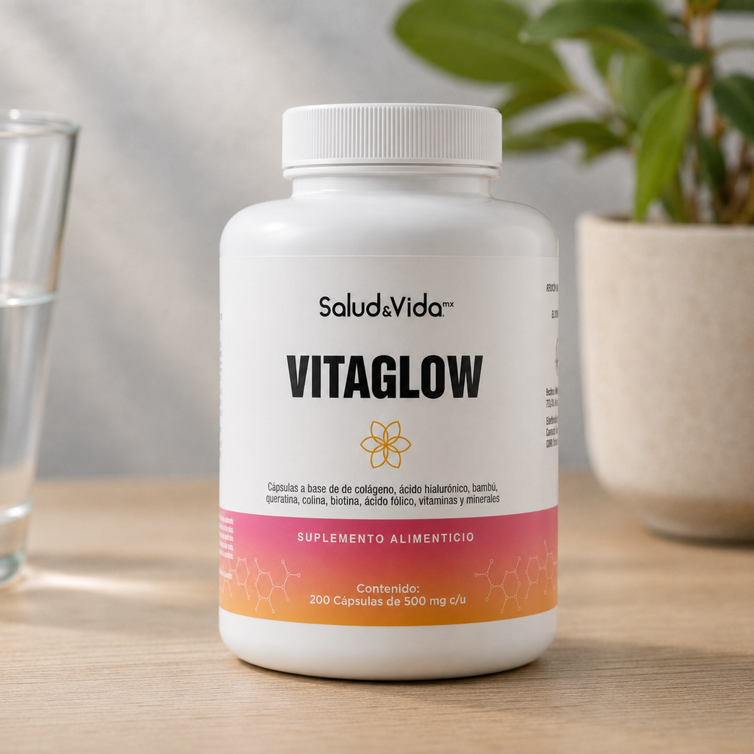 Vitaglow 500mg - Biotina, Colágeno, Ácido Hialurónico Y Queratina, con 18 Ingredientes activos