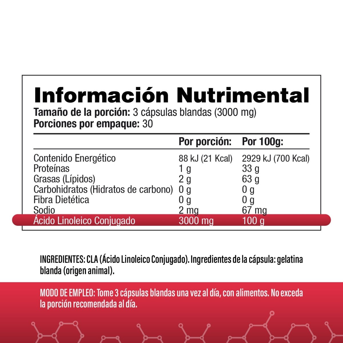 CLA (Ácido Linoleico Conjugado) 1000mg 90 Cápsulas - SaludVida México