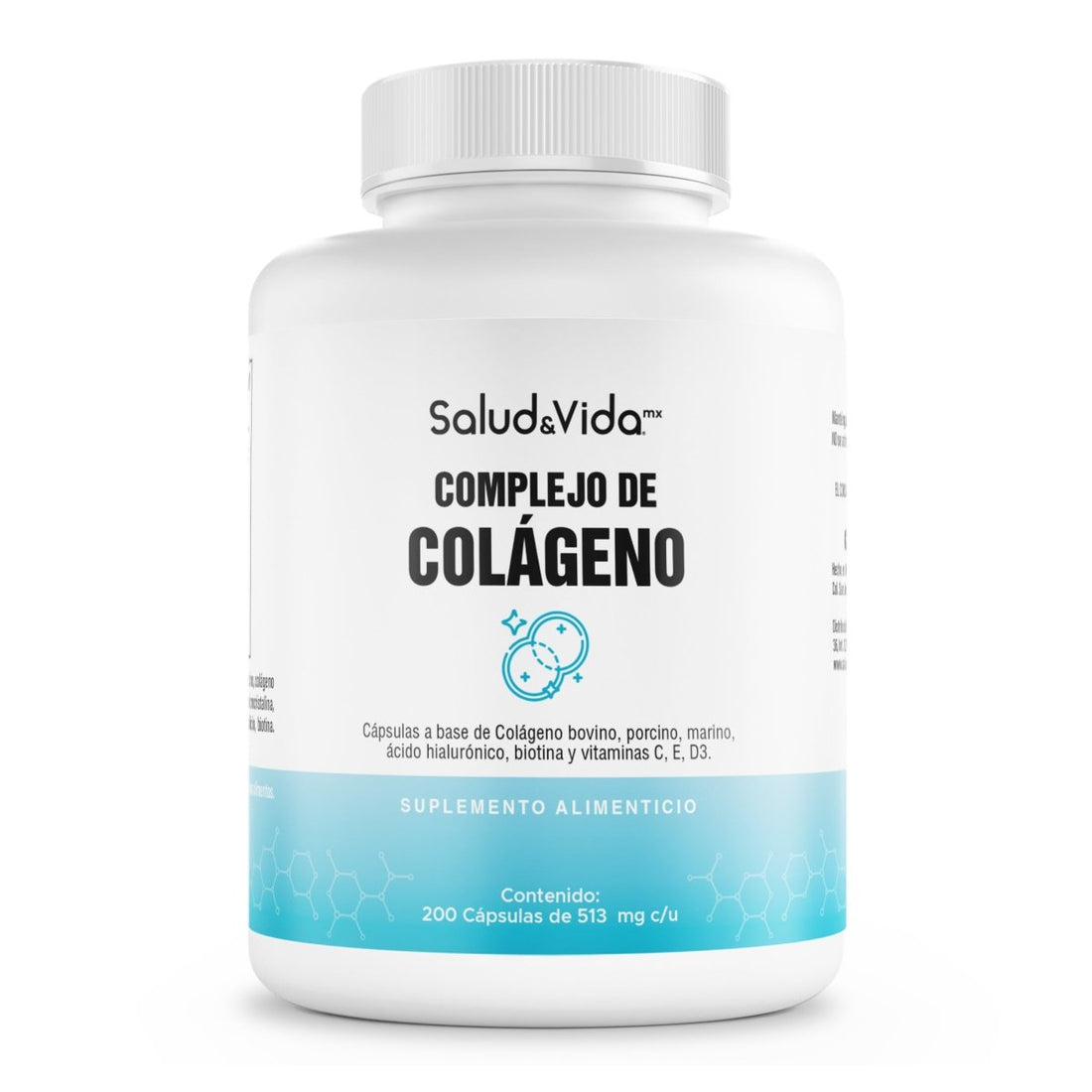 Colágeno Avanzado 3 En 1: 900 Mg De Péptidos Hidrolizados De Tipo 1, 2 Y 3 + Ácido Hialurónico - Optimizado Con Vitamina C, E, Biotina Y D3 - 200 Cápsulas - S&V - Sin Gluten y Sin OMG - SaludVida México