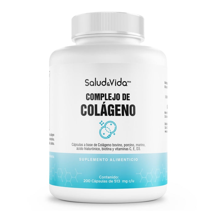 Complejo de Colágeno 513mg (Marino, Porcino y Bovino) Tipo 1, 2 y 3 + Ácido Hialurónico y Biotina