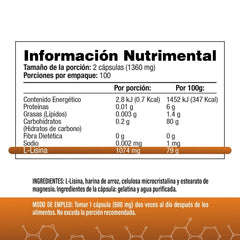 S&V - L-Lisina 1074mg por Porción (2 cápsulas) - 200 Cápsulas - Aminoácido Esencial - Suministro para 100 Días - Sin Gluten y Sin OMG - SaludVida México