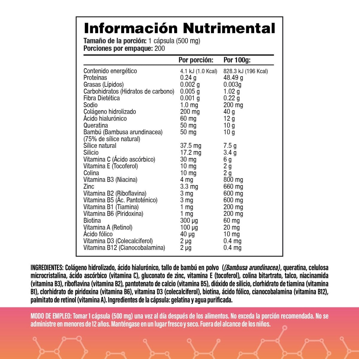 Vitaminas Premium De Biotina, Colágeno, Ácido Hialurónico Y Queratina Con Vitamina B1, B2, B3, B5, B6 Y B12 - 18 Ingredientes activos - 200 Cápsulas - Vitaglow S&V - Sin Gluten y Sin OMG - SaludVida México